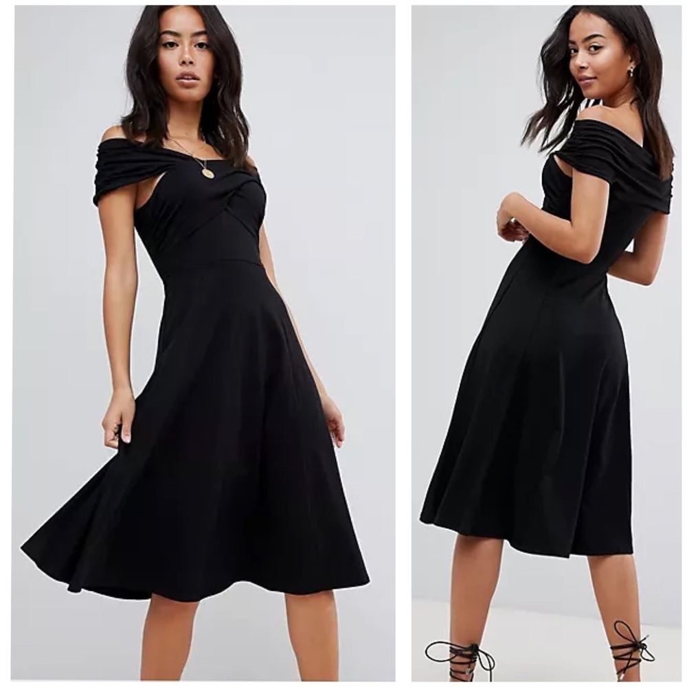 ASOS TALL Midi Skater Dress with Bardot Neckline